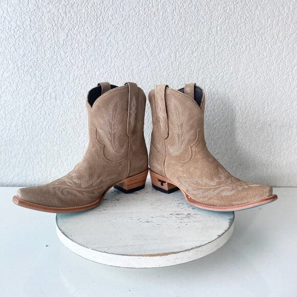 Lane LEXINGTON Womens Cowboy Bootie 7.5 Latte Suede Western Cowgirl Short Boots - Picture 7 of 10